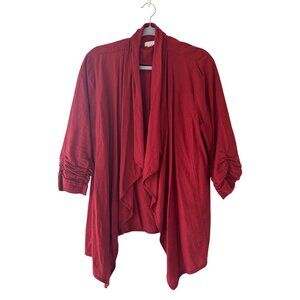 Jules & Leopold Casual Womens Red Open-Front Cardigan L/G Linen Ruched Sleeve